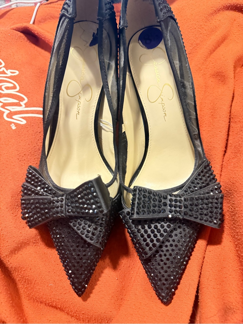 Jessica Simpson Black Studded Pointed Toe Heels with Bow
